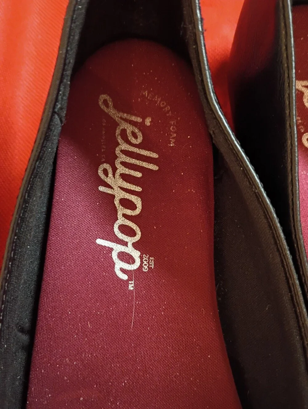 Jellypop Black Flats with Burgundy Insole